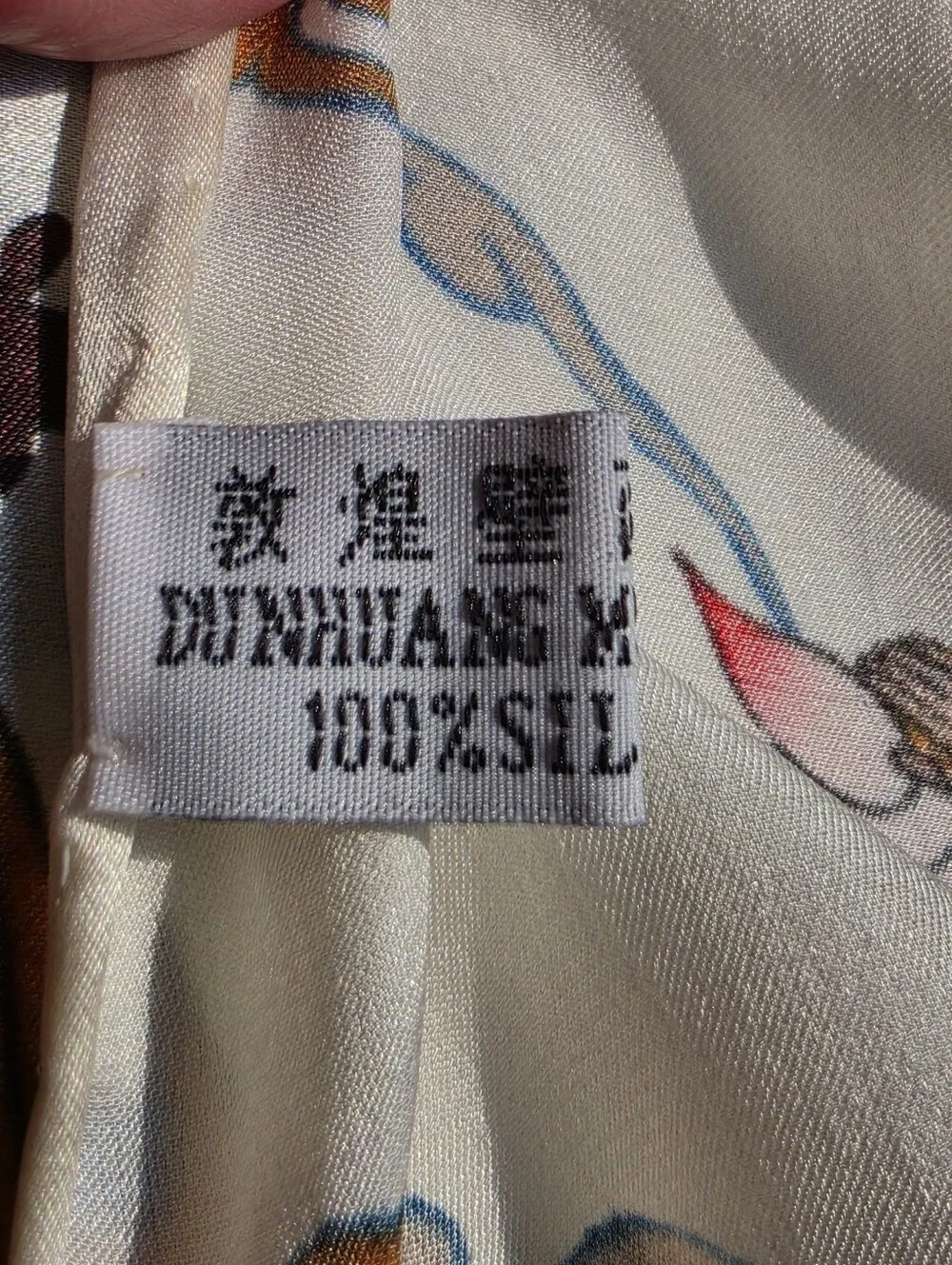 Vintage 100% Silk Scarf Hand Rolled Hem.  DunHuang Art 43x41